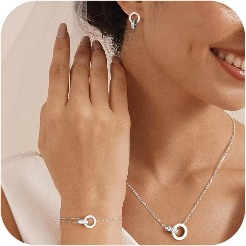 Mujahid Store Gold & Silver Jewelry Set (Necklace, Earrings, Ring) - Water-Resistant, Hypoallergenic & Fashionable Jewelry for Wedding, Christmas & Birthday - Image 1